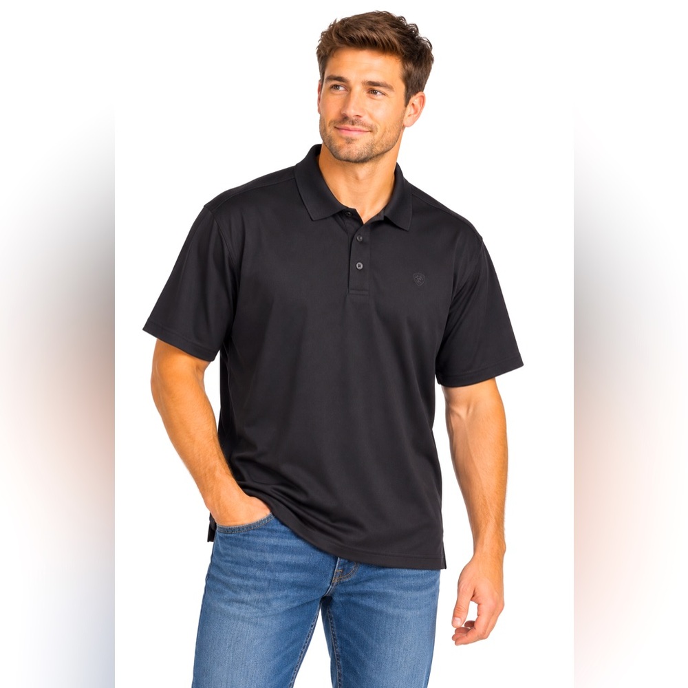 AriatTEK Ariat Men’s XXL Black Polyester Performance Golf Polo Shirt 2XL